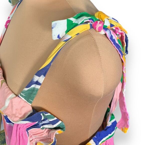 Eloquii Paradiso Print Tie Strap Crop Top Plus 22 Tropical Floral Pink Ruffled - Picture 3 of 10